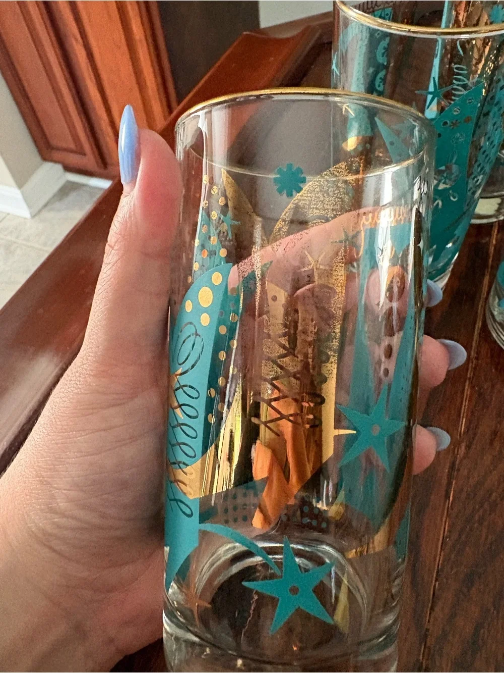Vintage Mid Century Turquoise and Gold Glasses